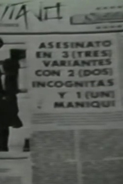 Póster de Asesinato en tres variantes con dos incógnitas y un maniquí