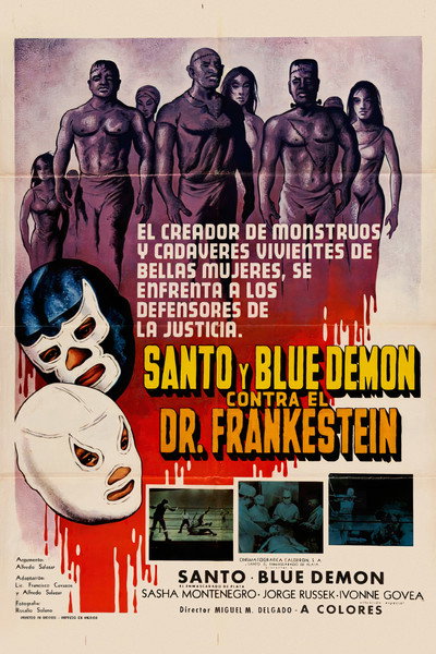 Póster de Santo y Blue Demon contra el doctor Frankenstein